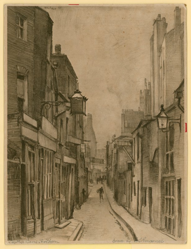 Sketch of Leather Lane, Holborn, London (gravering) av Frank Lewis Emanuel