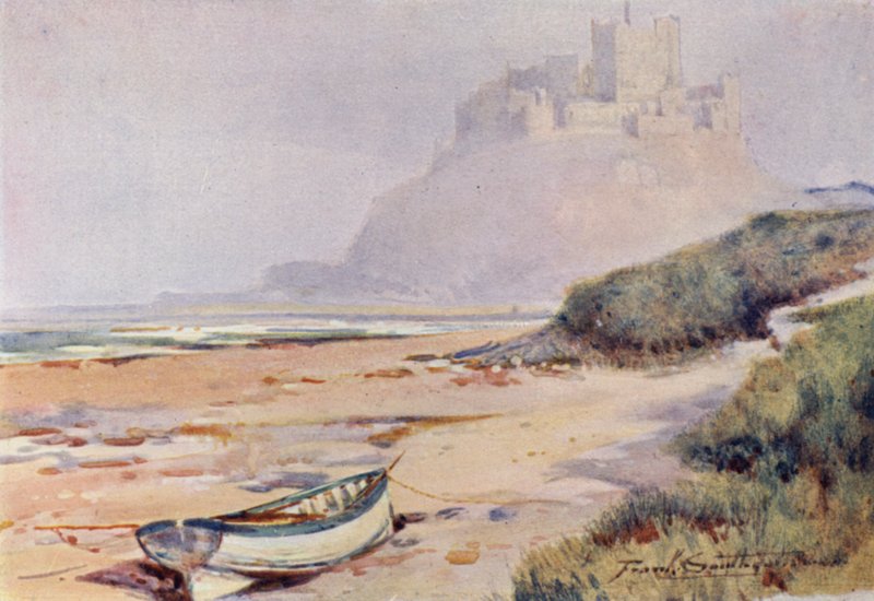 Bamburgh Castle (farge litho) av Frank Southgate