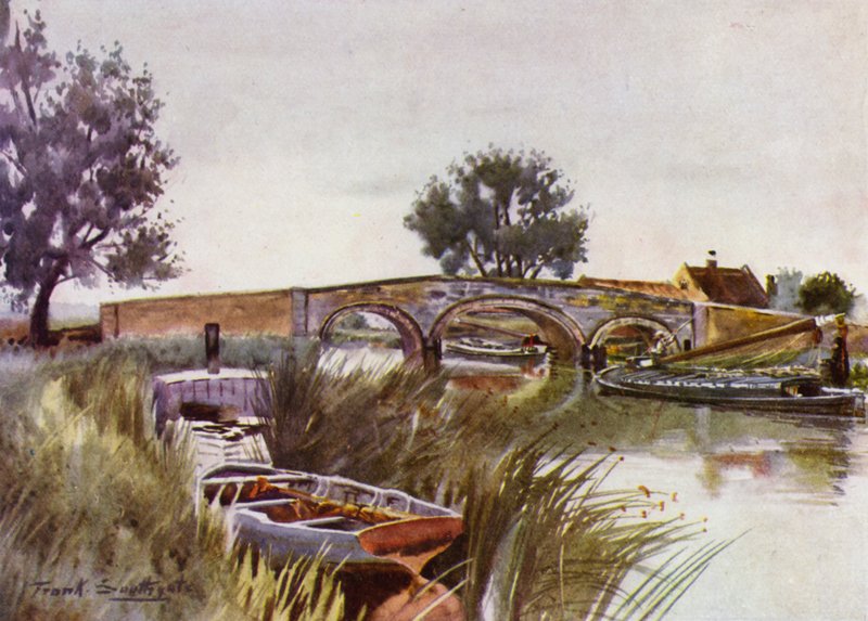 Norfolk Broads: Acle Bridge (litho-farge) av Frank Southgate