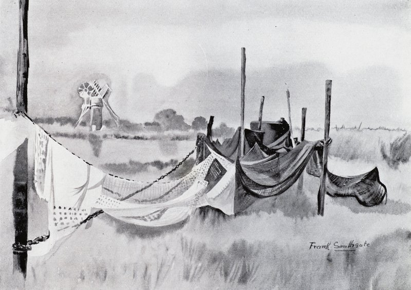 Norfolk Broads: An Eel-Sett (litho) av Frank Southgate