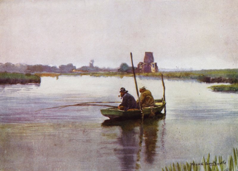 Norfolk Broads: Bream-Fishing nær St Benet's Abbey (farge litho) av Frank Southgate