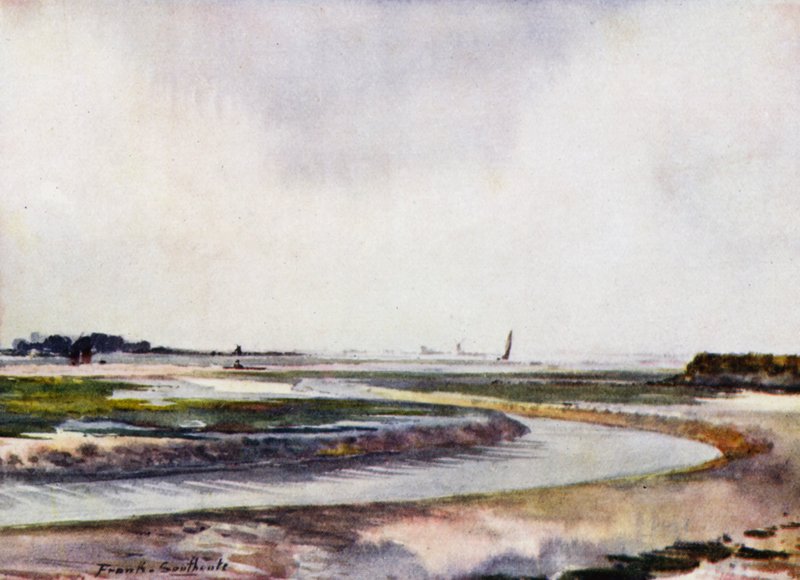 Norfolk Broads: Breydon, Low Water (farge litho) av Frank Southgate