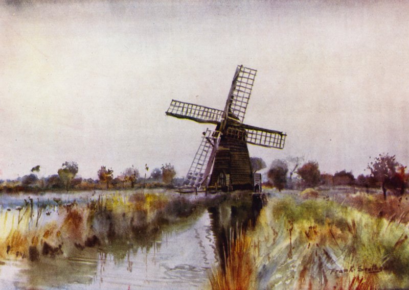 Norfolk Broads: Dreneringsmølle nær Barton, høst av Frank Southgate