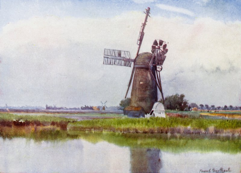 Norfolk Broads: Mill Country ovenfor Stokesby (farge litho) av Frank Southgate