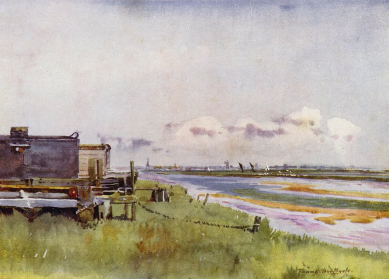Norfolk Broads: Yarmouth fra Breydon (farge litho) av Frank Southgate