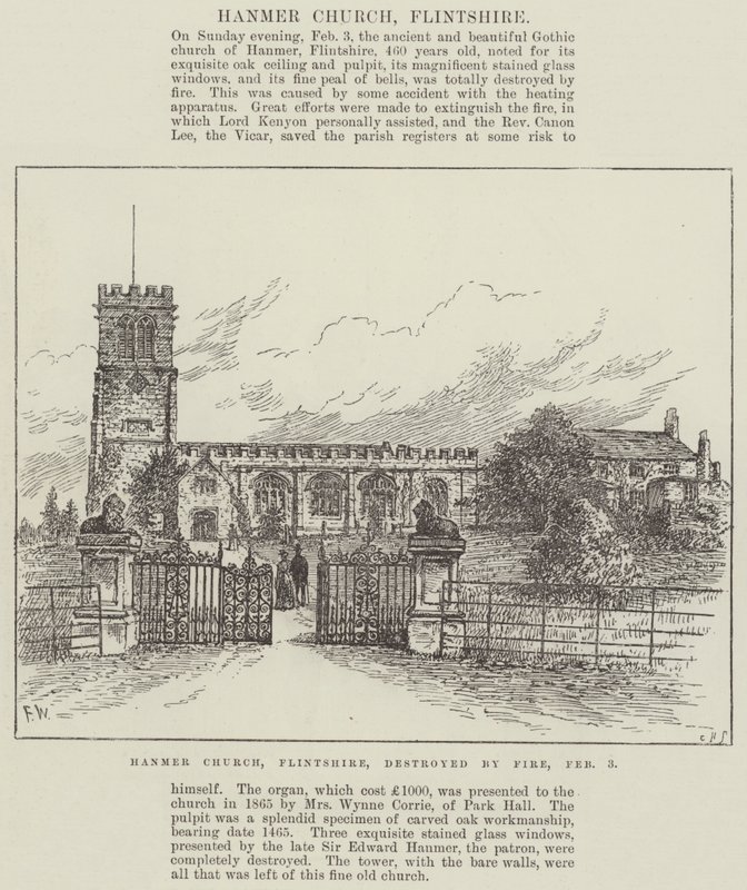 Hanmer Church, Flintshire, ødelagt av brann, 3. februar av Frank Watkins