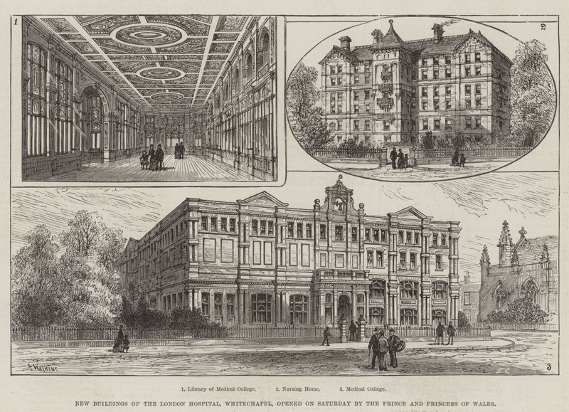 New Buildings of the London Hospital, Whitechapel, åpnet lørdag av prinsen og prinsessen av Wales av Frank Watkins