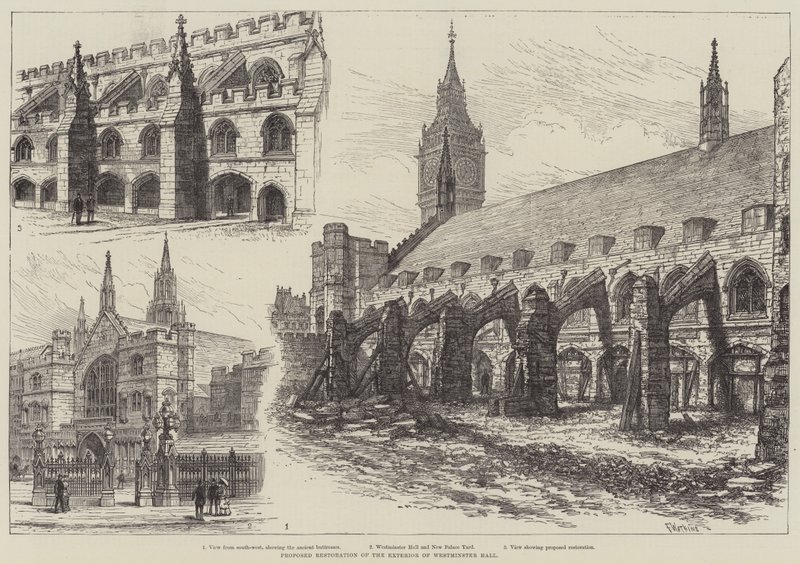 Foreslått restaurering av utsiden av Westminster Hall av Frank Watkins