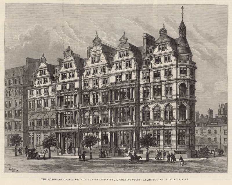 The Constitutional Club, Northumberland Avenue (gravering) av Frank Watkins