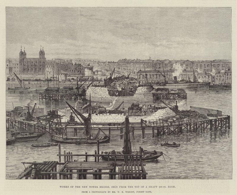Verker av New Tower Bridge, sett fra toppen av en sjakt 100 fot høy av Frank Watkins