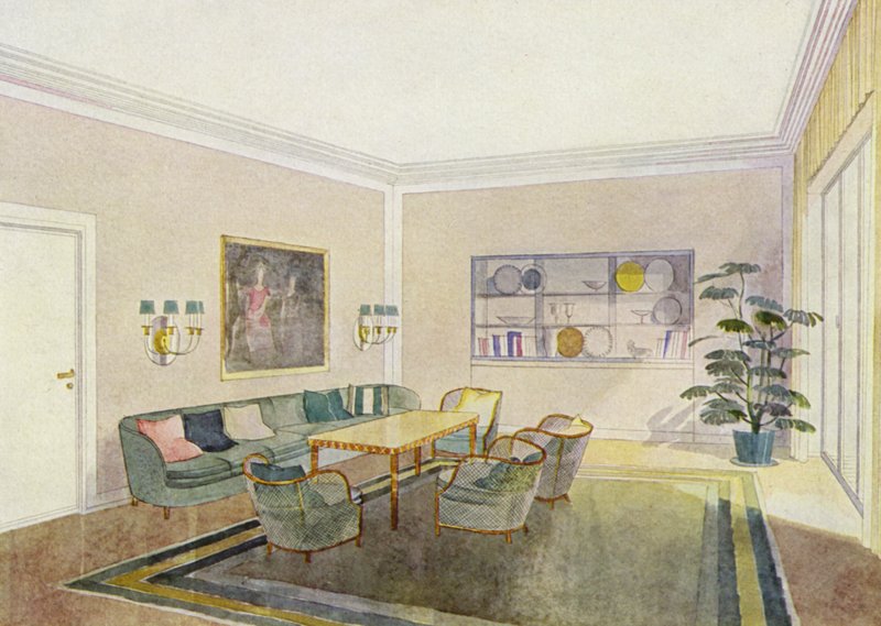 Interiør fra 1930-tallet: Mottaksrom (farge litho) av Frans Arnold Breuhaus de Groot