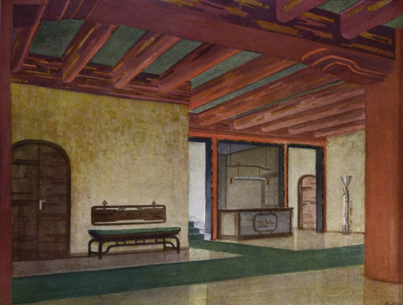 Vestibyle på et hotell (farge litho) av Frans Arnold Breuhaus de Groot