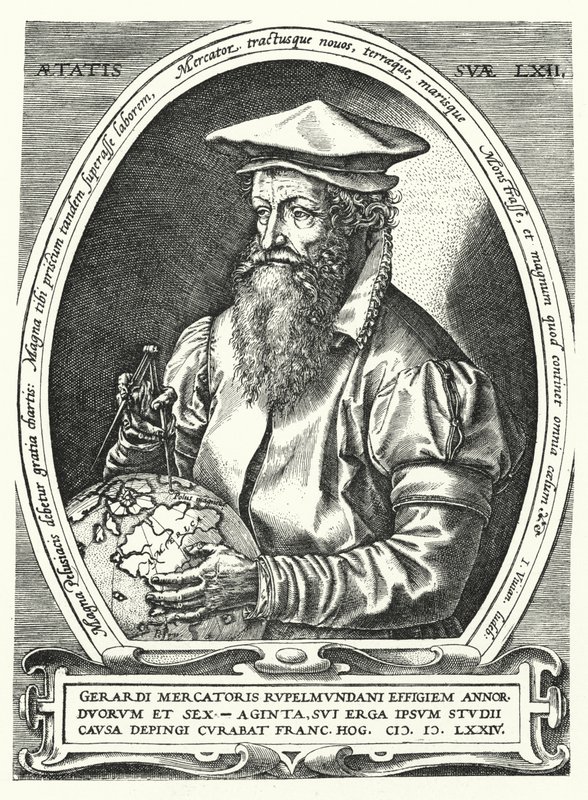 Gerardus Mercator , flamsk kartograf, geograf og kosmograf (gravering) av Franz (after) Hogenberg