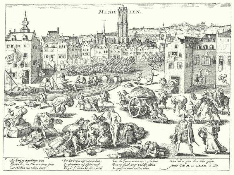 Sekk av Mechelen av spanjolene av Franz (after) Hogenberg