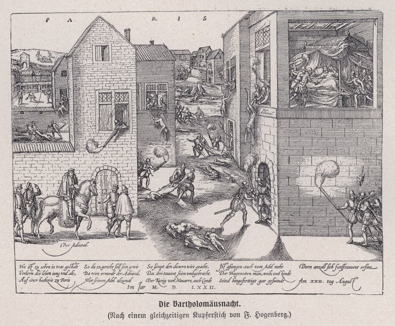 Massakren på St Bartholomew's Day, Paris, Frankrike av Franz (after) Hogenberg
