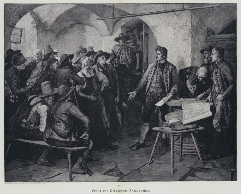 Josef Speckbacher, leder av Tyrols opprør mot styret til Napoleon I (gravering) av Franz von (after) Defregger