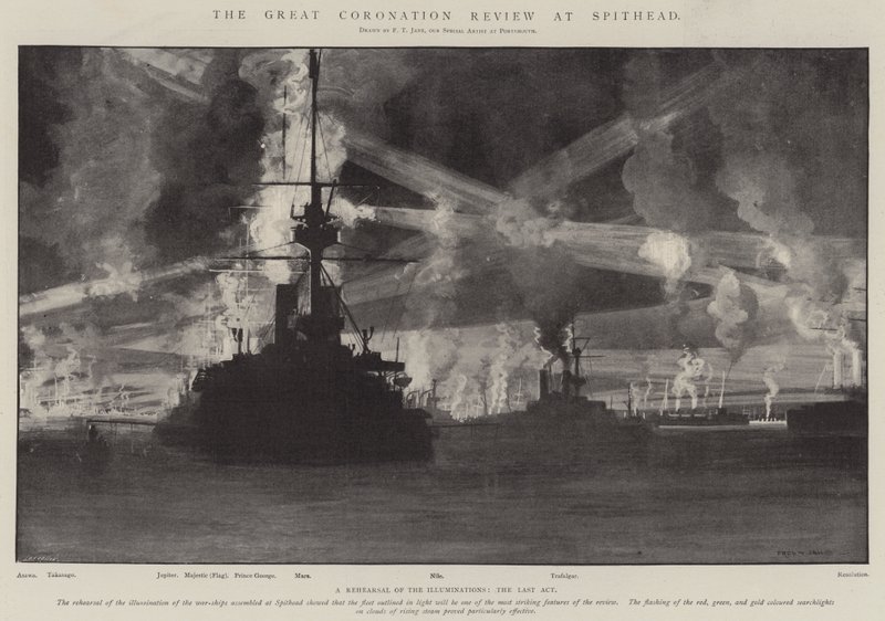 The Great Coronation Review på Spithead av Fred T. Jane