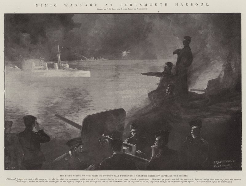 Mimic Warfare ved Portsmouth Harbor av Fred T. Jane