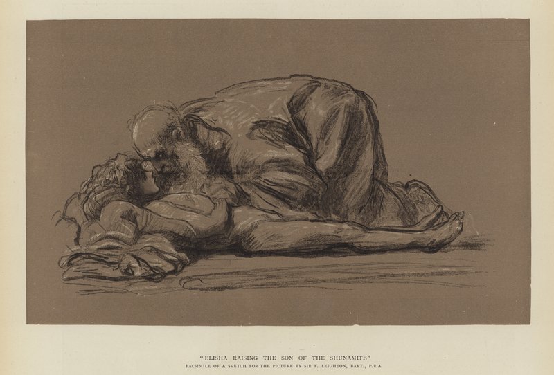 Elisja oppdrar sønnen til sunamitten av Frederic Leighton