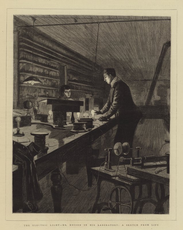 The Electric Light, Mr Edison in his Laboratory, en skisse fra livet av Frederic Villiers