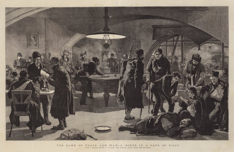 The Game of Peace and War, en scene på en kafé på Nisch av Frederic Villiers