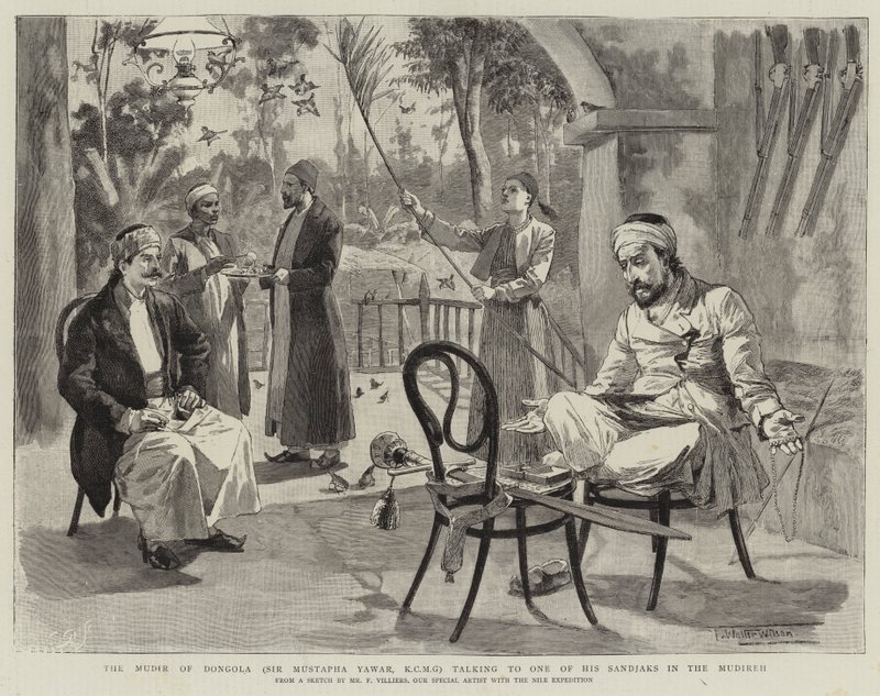 Mudir fra Dongola (Sir Mustapha Yawar, KCMG) snakker med en av sine Sandjaks i Mudireh av Frederic Villiers