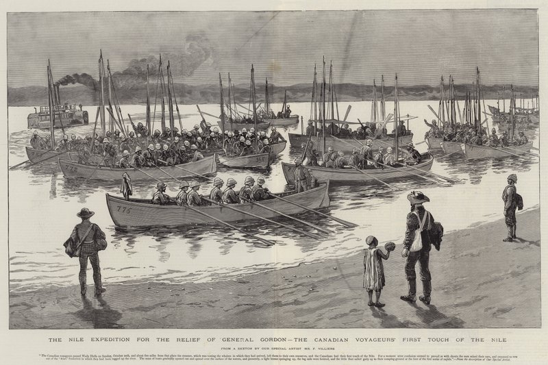 Nile-ekspedisjonen for nødhjelp av general Gordon, de kanadiske reisendes første berøring av Nilen av Frederic Villiers