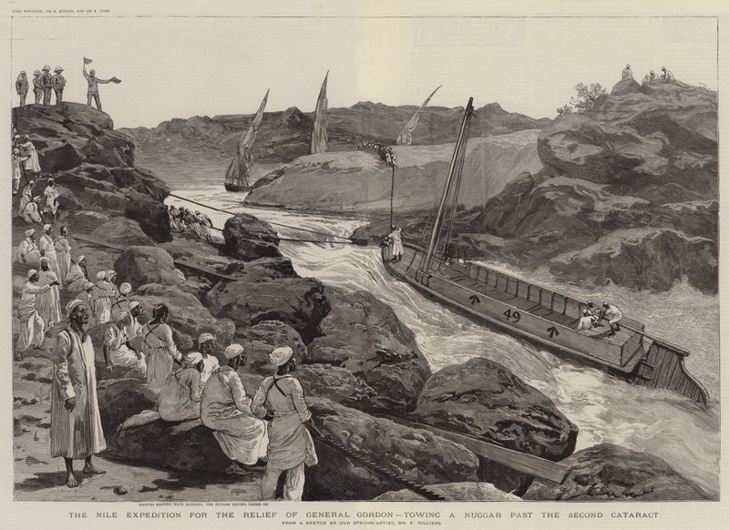Nile-ekspedisjonen til hjelp for general Gordon, tauende en Nuggar forbi den andre katarakten av Frederic Villiers
