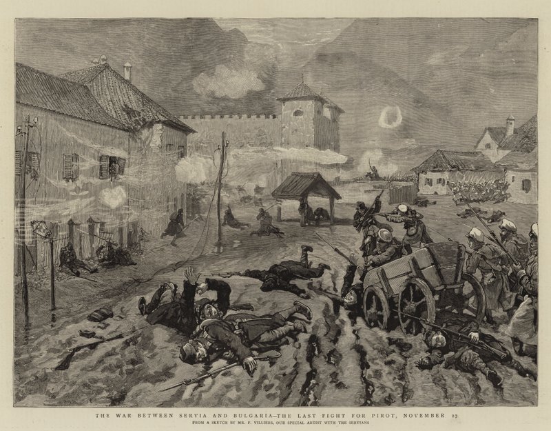Krigen mellom Serbia og Bulgaria, den siste kampen for Pirot, 27. november av Frederic Villiers
