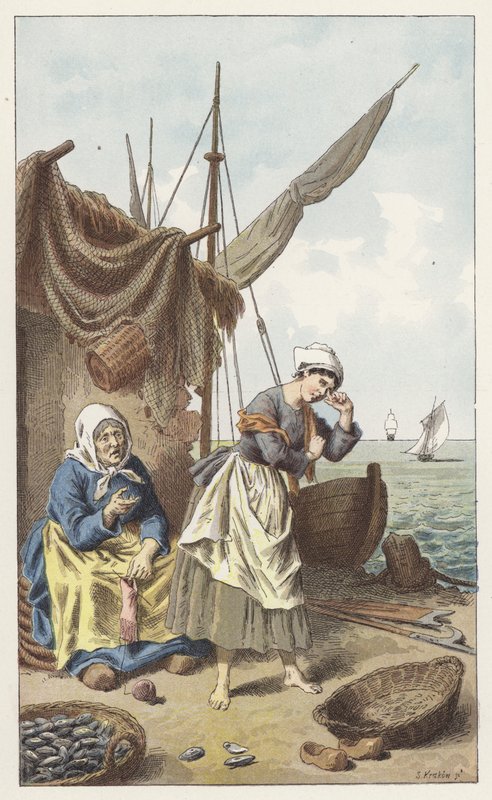 Fiske etter blåskjell (farge litho) av Frederic Theodore (after) Lix