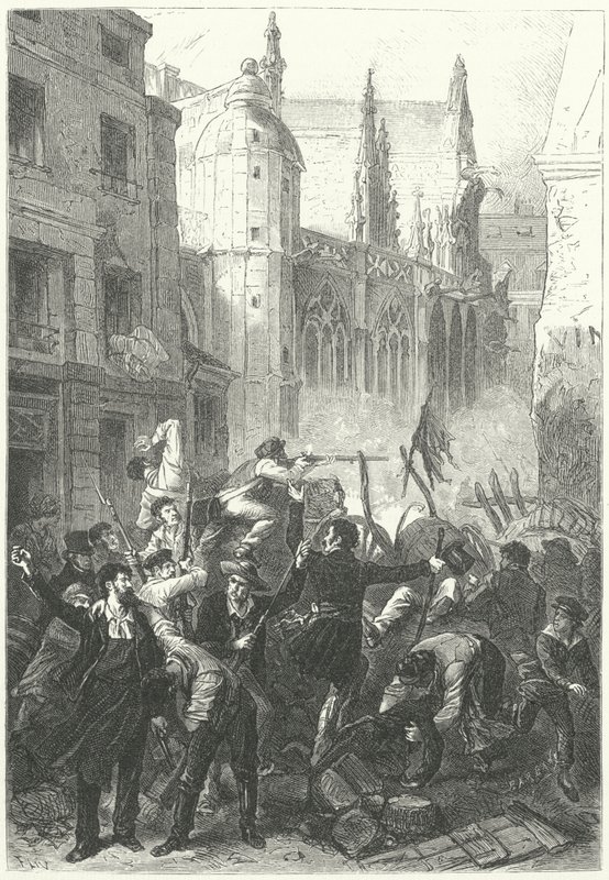 June Days Uprising, Revolution of 1848, Paris (gravering) av Frederic Theodore (after) Lix