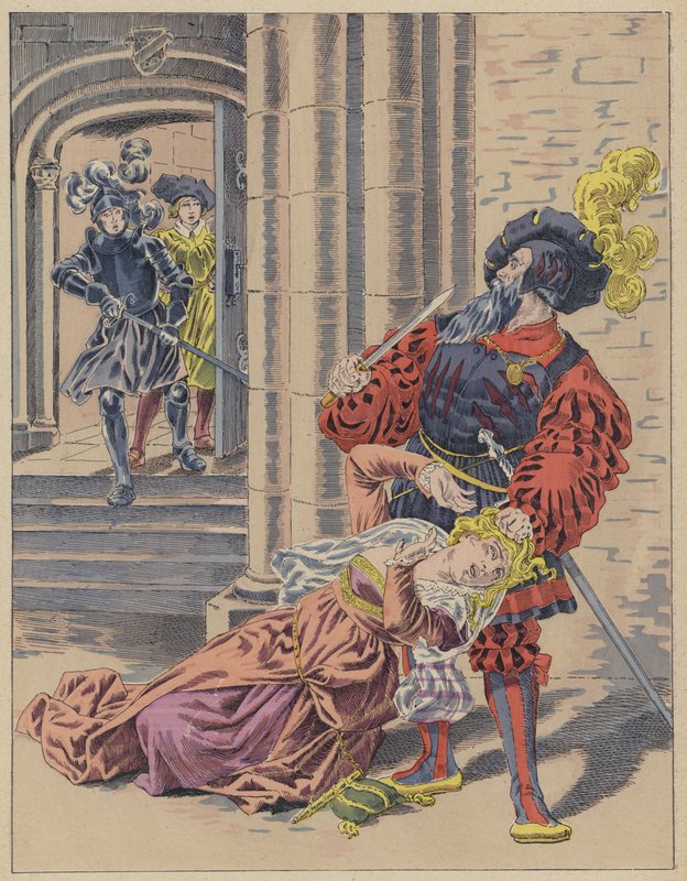 Blått skjegg, blått skjegg (farge litho) av Frederic Theodore (after) Lix
