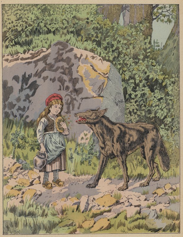 Le Petit Chaperon Rouge, Rødhette (litho-farge) av Frederic Theodore (after) Lix