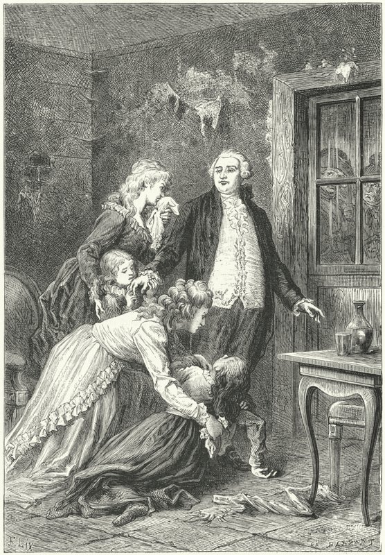 Louis XVI tok farvel med familien før han ble henrettet av Frederic Theodore (after) Lix