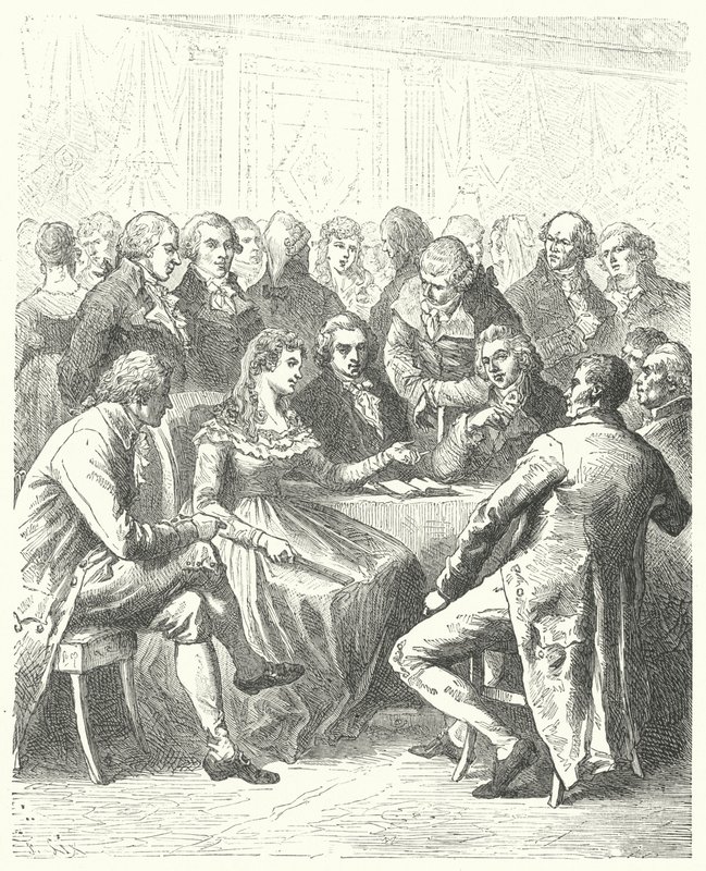 Madame Roland og Girondins, den franske revolusjonen (gravering) av Frederic Theodore (after) Lix