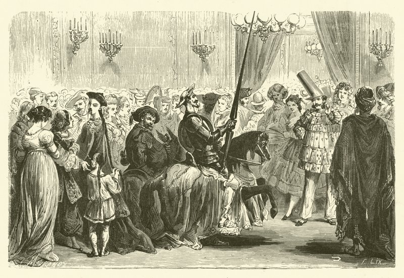 Maskeball av Grande Monde: inngangen til Don Quixote (gravering) av Frederic Theodore (after) Lix