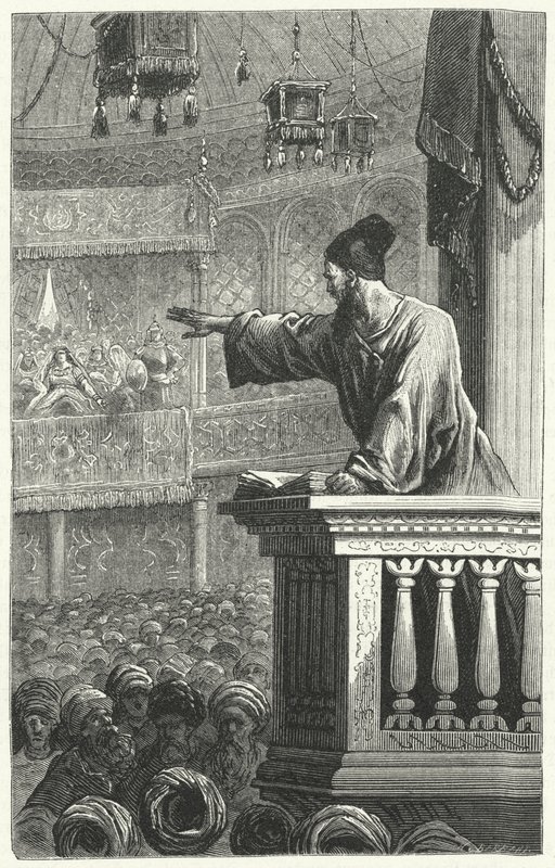 En imam som leser fra Koranen (gravering) av Frederic Theodore Lix