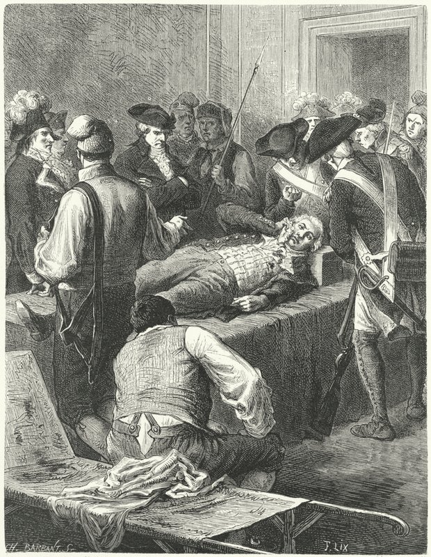 Den sårede Maximilien Robespierre ved komiteen for offentlig sikkerhet i påvente av henrettelse, 1794 av Frederic Theodore Lix