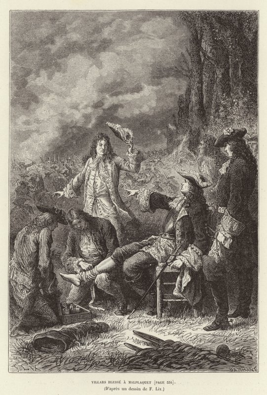 Villars velsigner en malplaquet. Claude Louis Hector de Villars, marskalk av Frankrike, såret i slaget ved Malplaquet, den spanske arvefølgekrigen av Frederic Theodore Lix
