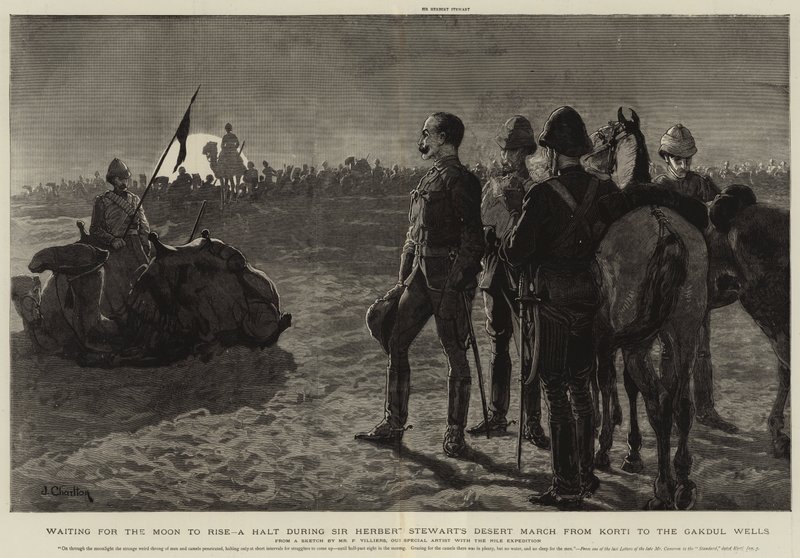 Venter på at månen skal stige, et stopp under Sir Herbert Stewarts ørkenmarsj fra Korti til Gakdul-brønnene av Frederic Villiers