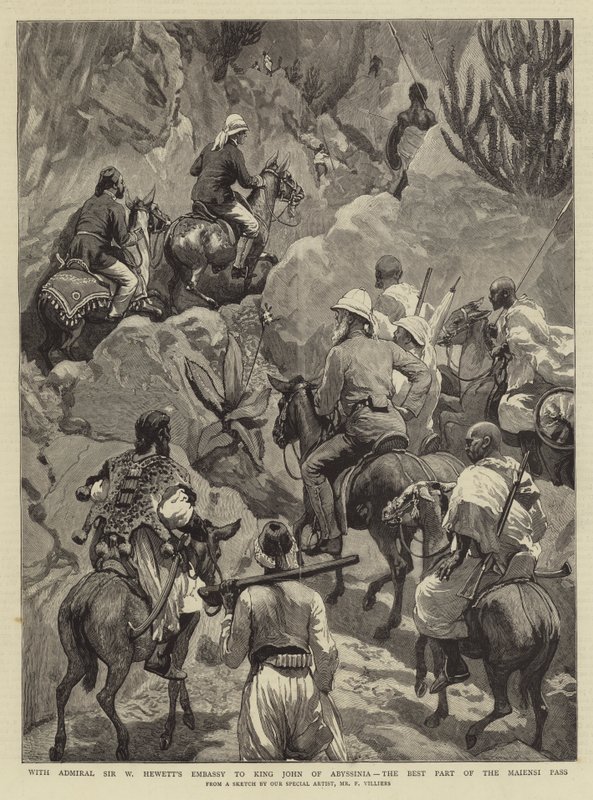 Med admiral Sir W Hewetts ambassade til kong John av Abyssinia, den beste delen av Maiensi-passet av Frederic Villiers