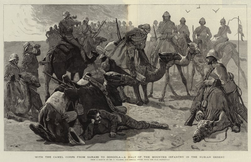 Med kamelkorpset fra Sarass til Dongola, et stopp for det monterte infanteriet i den nubiske ørkenen av Frederic Villiers