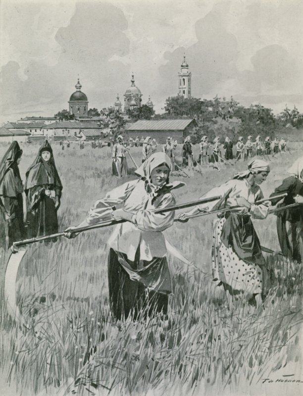 Et kloster i Novgorod: Nonner som lager høy av Frederic de Haenen