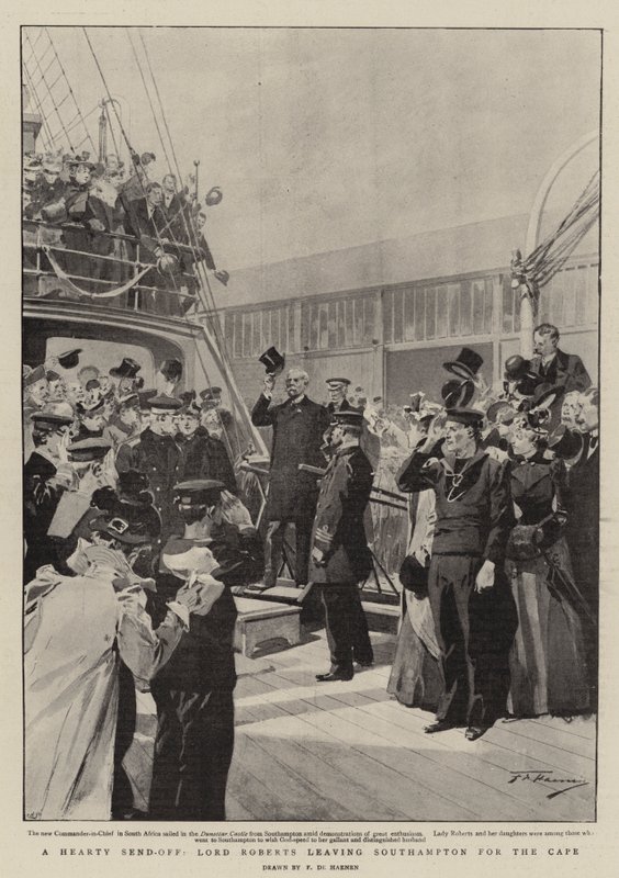 En hjertelig avvisning, Lord Roberts forlater Southampton til Kapp av Frederic de Haenen