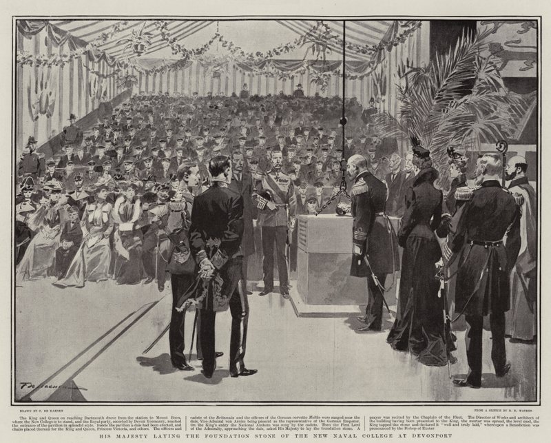 Hans Majestet legger grunnsteinen til New Naval College i Devonport av Frederic de Haenen