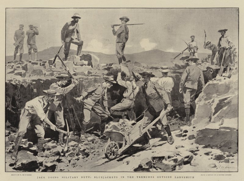 Jack utfører militærplikt, Bluejackets in the Trenches utenfor Ladysmith av Frederic de Haenen