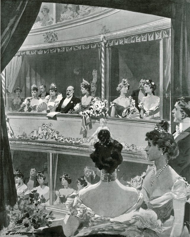 Kong Edward VII og familie på Covent Garden av Frederic de Haenen