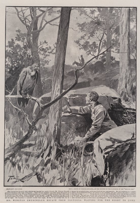 Mr Winston Churchills flukt fra Pretoria, venter på at natten skal komme av Frederic de Haenen
