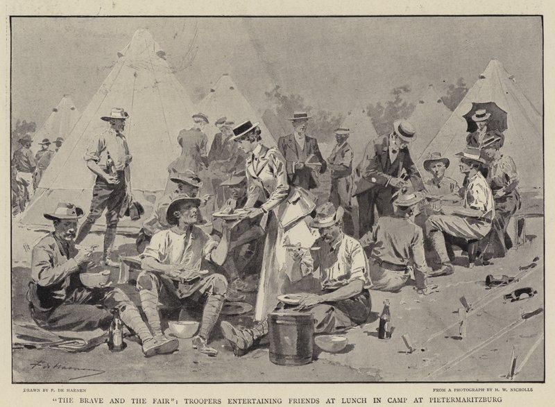The Brave and the Fair, Troopers som underholder venner ved lunsj i leiren i Pietermaritzburg av Frederic de Haenen