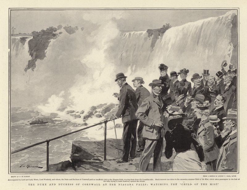 Hertugen og hertuginnen av Cornwall ved Niagara Falls, ser på tåkens barn av Frederic de Haenen